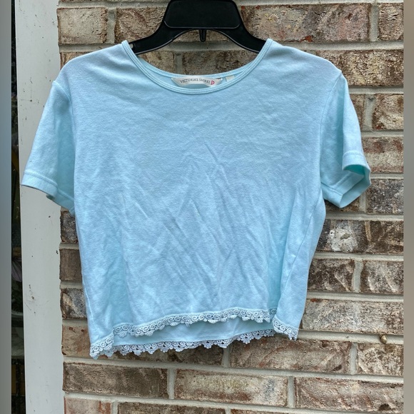 2000 Y2K Mint Green/Light Blue Heart Logo Victorias Secret Cropped Tshirt - Picture 8 of 16